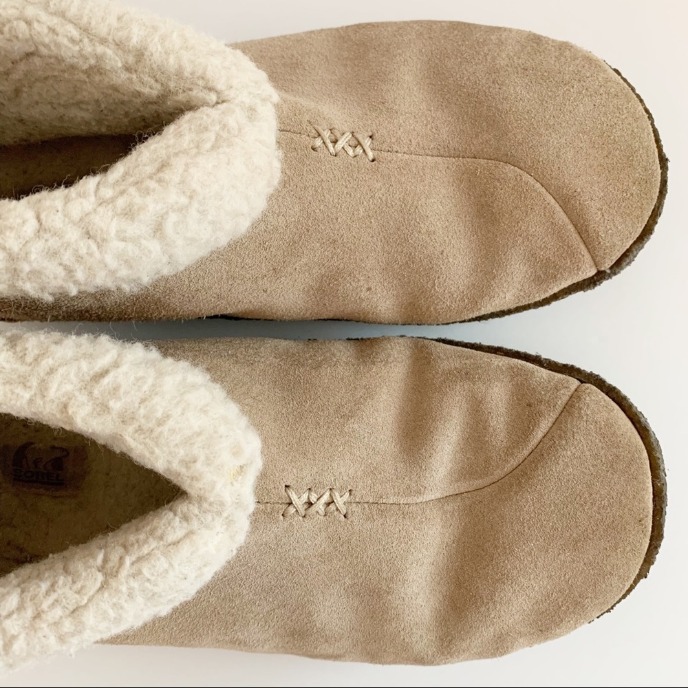 Sorel Valle Bleue Tan Beige Fleece Lined Ankle Bootie Slippers Womens Size 7 - Picture 8 of 11